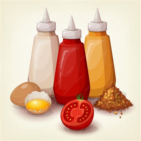 Premium Vector | Cartoon style illustration of fast food sauces Bottles
