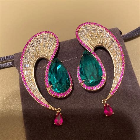 Zircon Waterdrop Earring Dangle Earrings Green Crystal Zircon