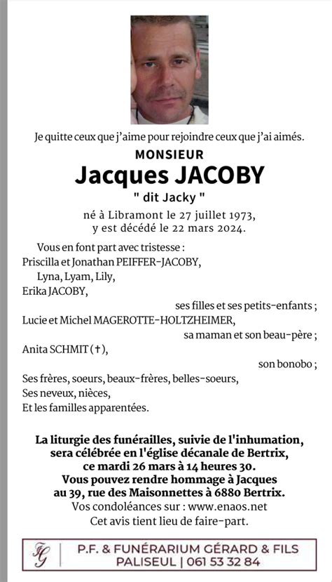 Décès De Monsieur Jacques Jacoby Dit Jacky 23 03 24 Annonce