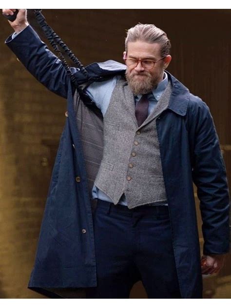 The Gentlemen Charlie Hunnam Trench Coat Ray Dark Blue Cotton Coat