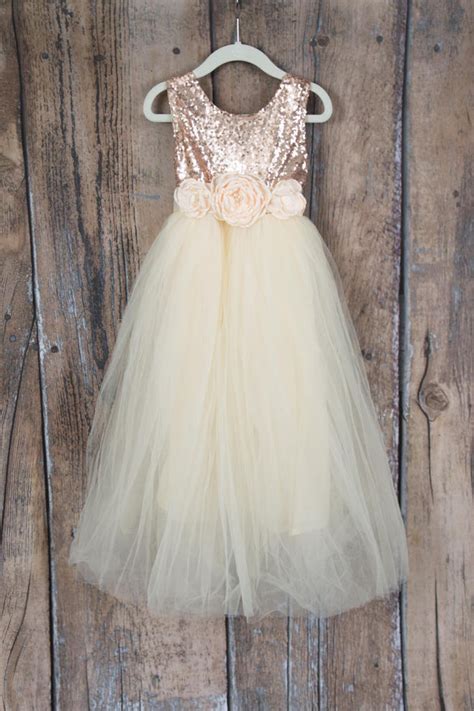 Rose Gold Sequin Flower Girl Dress Champagne Tulle Wedding Etsy