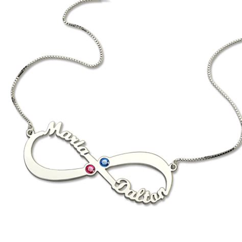 Customized Infinity 2 Names And Birthstones Love Necklace In Sterling Silver