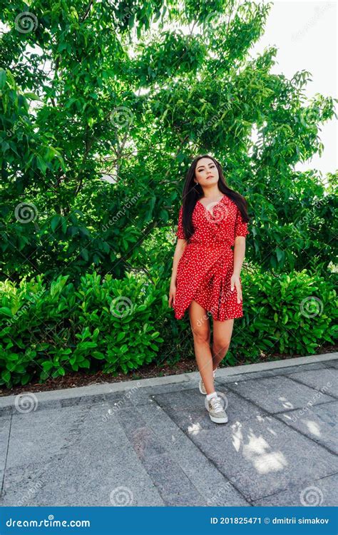 Beautiful Fashionable Brunette Woman In Red Dress Stock Image Image Of Long Legs 201825471