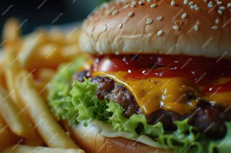 Premium Photo A Delicious Cheeseburger And Crispy French Fries Served