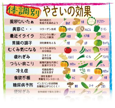 体調別やさい成分表 | ベジショップ | やさいたべよ VEGE SHOP