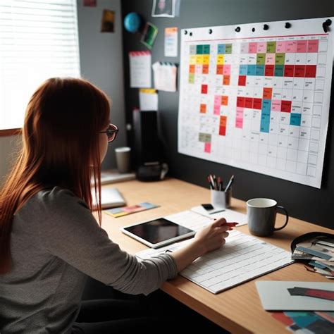 Una Mujer Se Sienta En Un Escritorio Frente A Un Calendario Que Dice