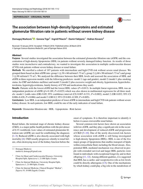 The Association Between High Density Lipoproteins And Estimated