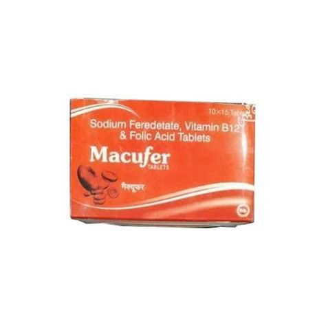 Macufer Sodium Feredetate Vitamin B12 And Folic Acid Tablets Packaging