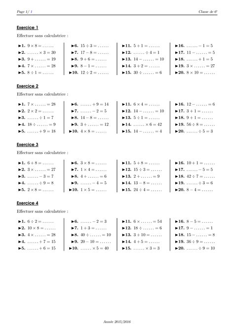 Calcul mental Série d exercices 3 AlloSchool