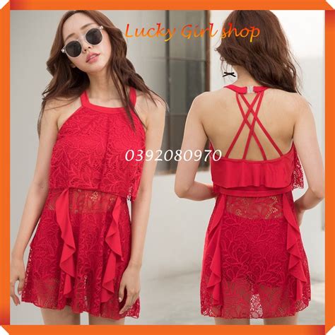GỌNG MÚT ĐẨY Bikini Kín Đáo Che Bụng Sóng Bèo Dây Chéo Lưng Quyến Rũ Lucky Girl shop