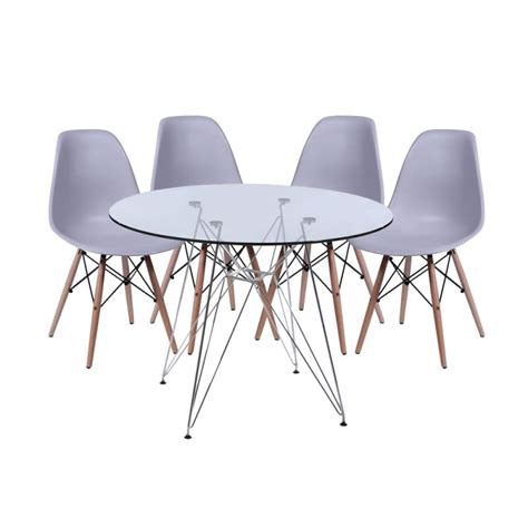 Conjunto Mesa Eiffel De Vidro A Base Cromada Cm Cadeiras