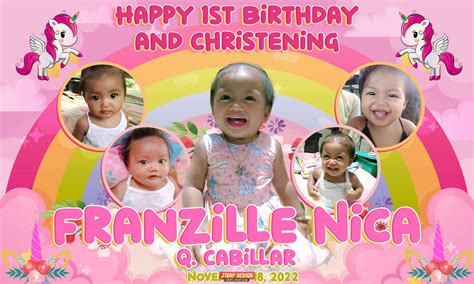 5x3 Happy 1st Birthday And Christening Franzille Nica Unicorn Design