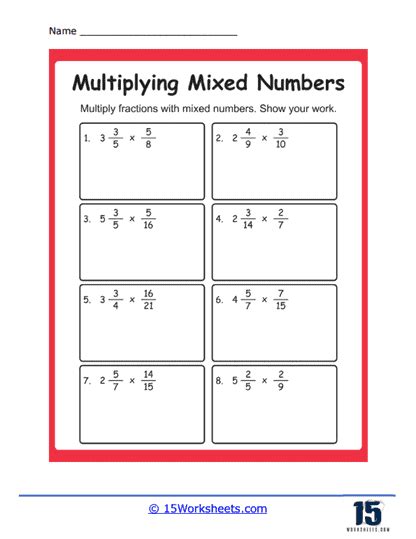 Multiplying Mixed Numbers Worksheets Worksheets