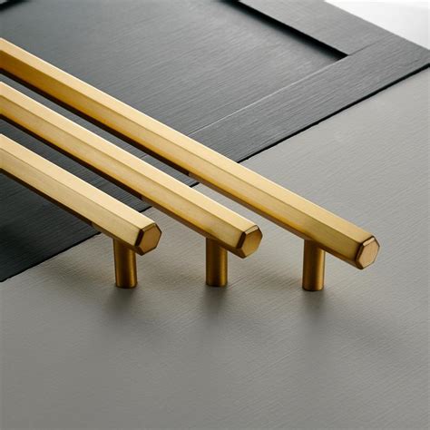 Premium Solid Brass Cabinet Handles Brushed Gold Hexagonal T Etsy In