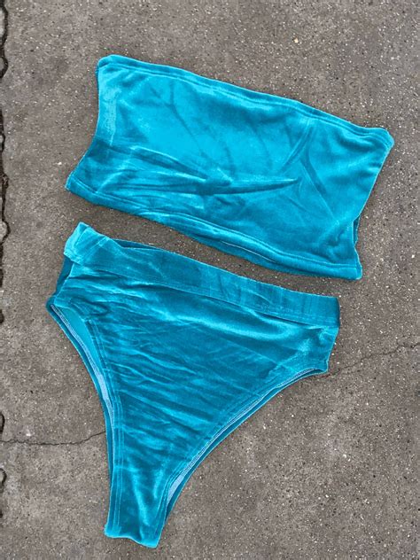 Electric Blue Velvet Piece Set Bikini Costumes Beachwear Etsy