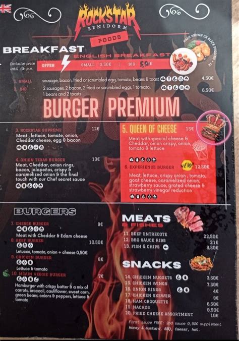 Menu At Rockstar Benidorm Pub And Bar Benidorm