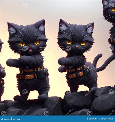 Three Fierce And Skilled Swat Cats On An Urban Battlefield In Ruins Ai