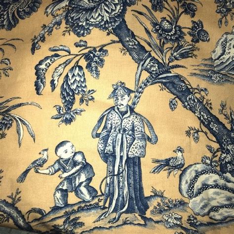 Toile de Jouy Chinoiseries bleue et jaune L esprit des Lumières