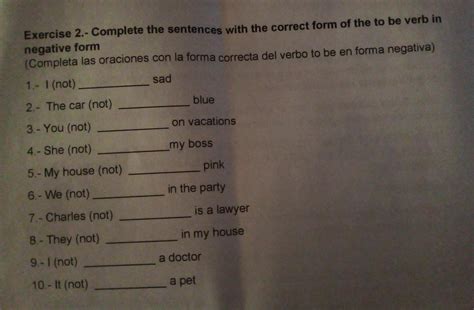 Completa Las Oraciones Con La Forma Correcta Del Verbo To Be En Forma