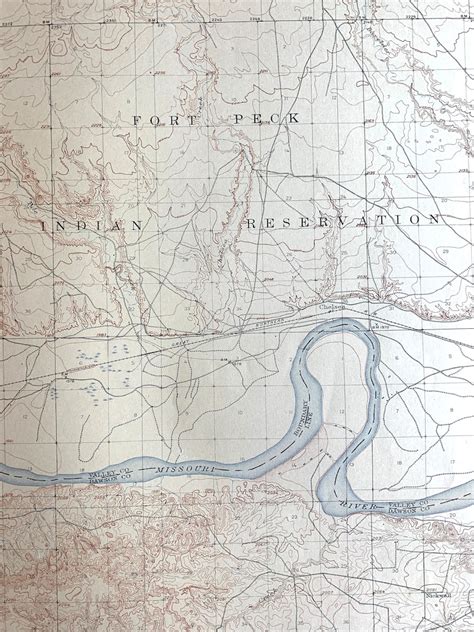 Vintage Fort Peck Reservation Montana 1912 Survey Map Chelsea Montana