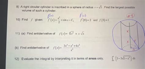 Solved A Right Circular Cylinder Is Inscribed In A Sphere Of Chegg