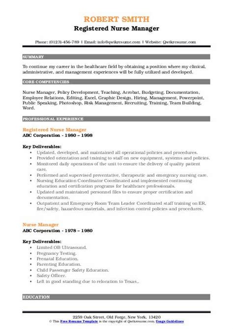 Nurse Manager Resume Samples Qwikresume