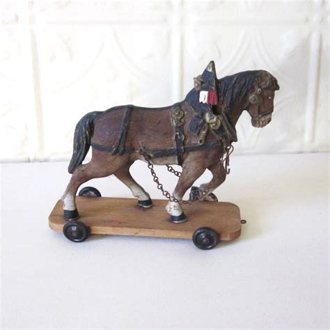 Antique Horse Pull Toy On Wooden Platform German