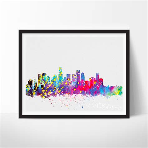 Los Angeles Skyline Watercolor Art Print Watercolor Art Prints