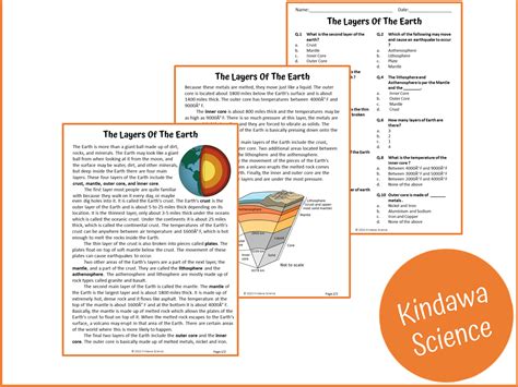 The Layers Of The Earth Reading Comprehension Passage And Questions