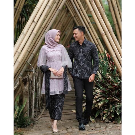 Jual Set Batik Couple Ayana Kebaya Modern Tunik Tulle Brokat Premium