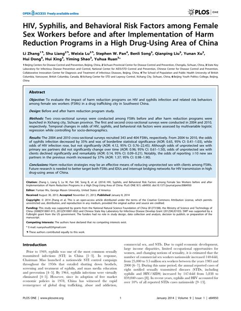 PDF HIV Syphilis And Behavioral Risk Factors Among Female Sex Workers Before And After