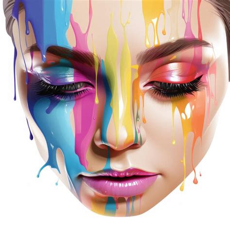 Premium Ai Image A Womans Face With Colorful Paint Dripping Down Her Face