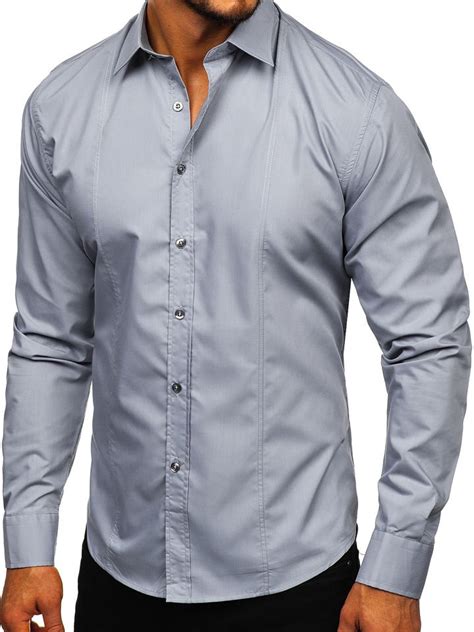 Camisa Elegante De Manga Larga Para Hombre Gris Bolf G Gris