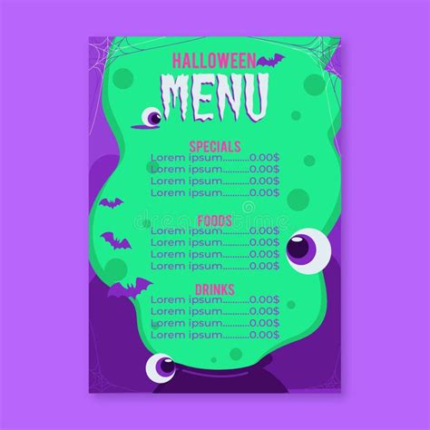 Hand Drawn Flat Realistic Design Halloween Menu Template Stock Vector