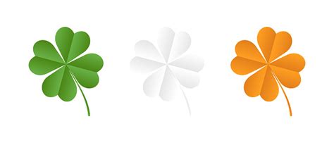 Set Of Four Leaf Clovers In Irish Flag Colors Green White And Orange