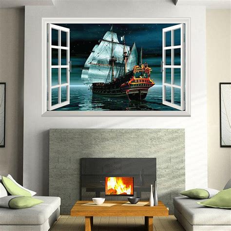 Pirate Ship Wall Sticker Decal Pirate Boat Ship Dark Sea - Etsy