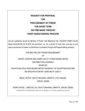 Fillable Online Request For Proposal For Procurement Of Power For Short