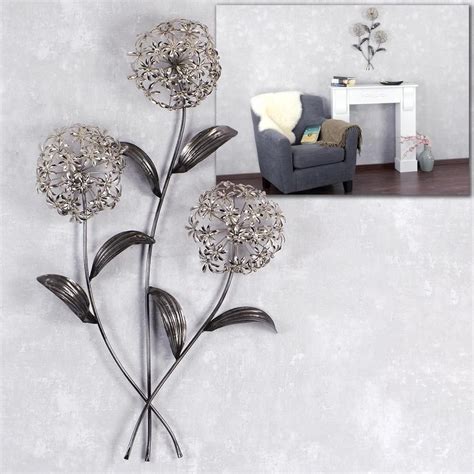 Exklusive Wand Deko Pusteblume 71cm Silber Metall Wandbild Blumenzweig