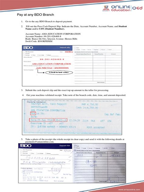 payment guidelines bdo  receipt payments