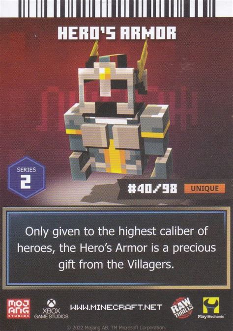 Minecraft Dungeons Arcade Series 2 Card 40 Armor Heros Armor Arcade