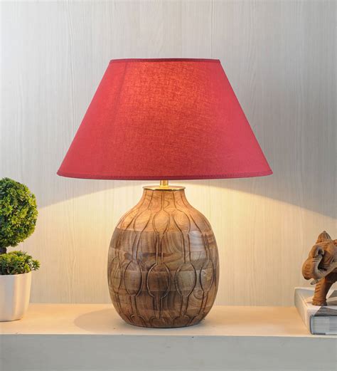 Buy Samsula Maroon Shade Table Lamp With Cotton Base By Kapoor