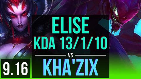 ELISE Vs KHA ZIX JUNGLE KDA 13 1 10 4 Early Solo Kills Legendary