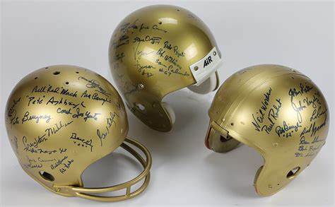 Notre Dame Signed Greats Helmet Trio and Pennant