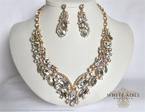 Gold Bridal Necklace Wedding Jewelry Set Crystal Bridal Statement