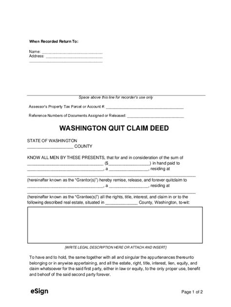 Fillable Online Washington Quit Claim Deed Form Fax Email Print Pdffiller