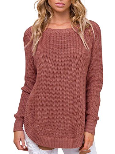 Simplee Women’s Crew Neck Raglan Sleeve Knitted Pullover Sweater Side Split Zenipla