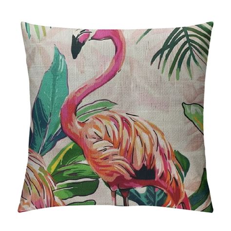 Chilfamy Watercolor Flamingo Throw Pillow Covers Summer Tropical Green