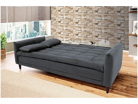 Sofa Camas Casal 3 Lugares Confortavel - Sofá-cama Casal 3 Lugares Reclinável Suede Linoforte Estela