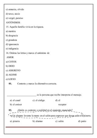 Examen De Comunicacion Primero Pdf