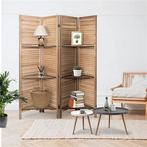 Buy ECOMEX Room Divider 4 Panel Wood Room Divider Screen Freestanding